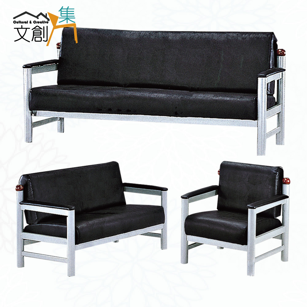 【文創集】蘿法黑透氣皮革沙發椅組合(1+2+3人座組合)(客約商品), , large