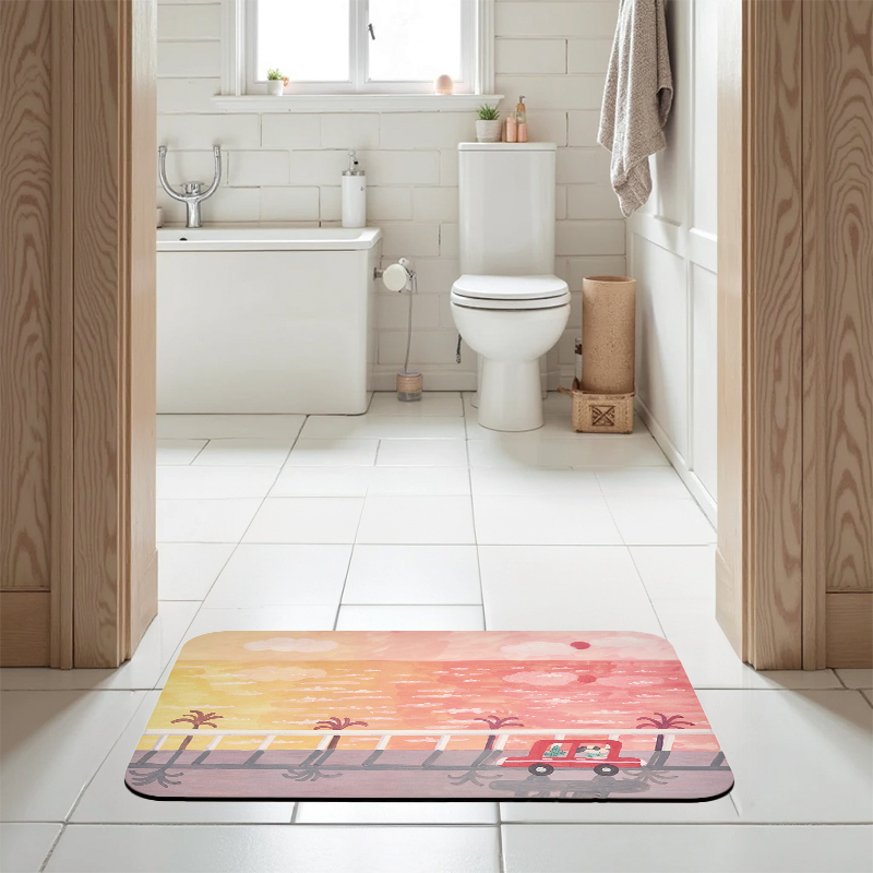 【怪獸】新銳設計師 10秒頂吸 軟式珪藻土吸水地墊 阿文 (60x40cm) -海岸線的兜風, , large