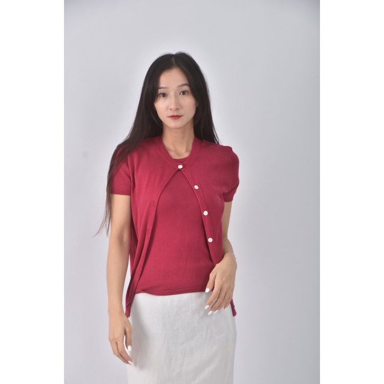 (S) hilton weimee質感兩件式紅色短袖上衣二手衣, , large