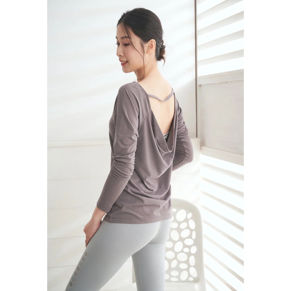 YOGA FLOW Soft(L)Sleeve - 後背優雅垂墜罩衫 - 冬日灰 Dark Grey, , large