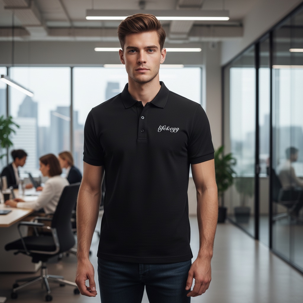 【LIFE&EGG】簡約草字短Polo /黑, , large