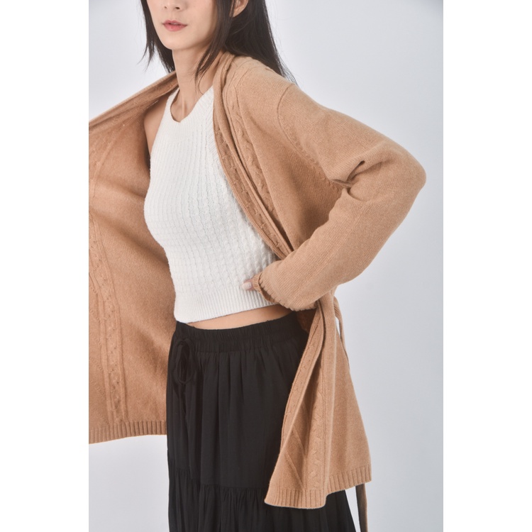 (M) pesce100% cashmore棕色綁帶外套二手衣, , large