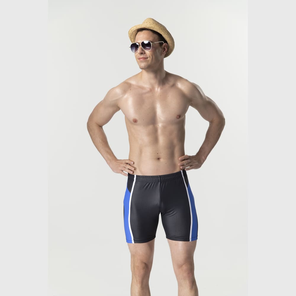 莫妮娜 台灣製 大男 衝浪必備 五分泳褲 藍彈拼接 黑色 -XL, , large