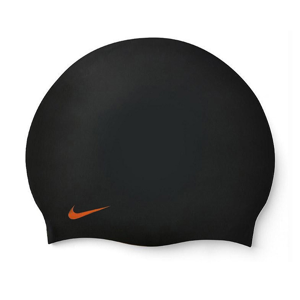 NIKE 成人矽膠泳帽 比賽 競賽 訓練 游泳 運動 簡約 素色 通用尺寸 低過敏 彈性 舒適 矽膠 貼合 耐用 黑 藍, 黑, large
