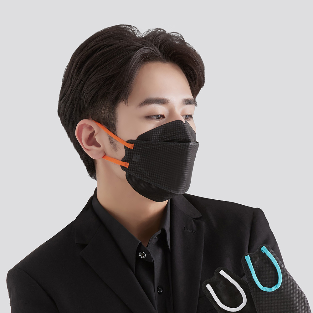 【Blue Eagle】Minimalist Black Series N95 4D Adult Medical Face Mask (3 Colors Mix ) 30 pack, 橙色、冰綠、白色, large