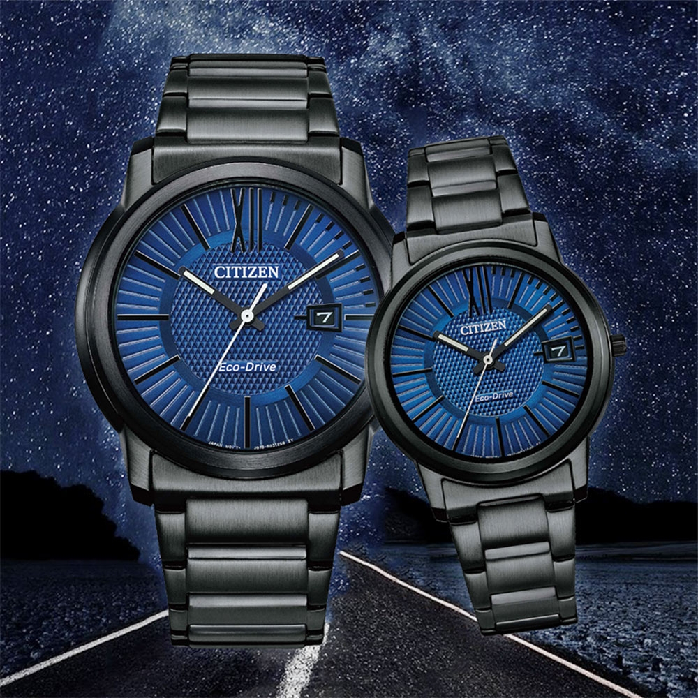 CITIZEN 星辰 光動能簡約大三針手錶-海軍藍/42mm AW1217-83L, , large