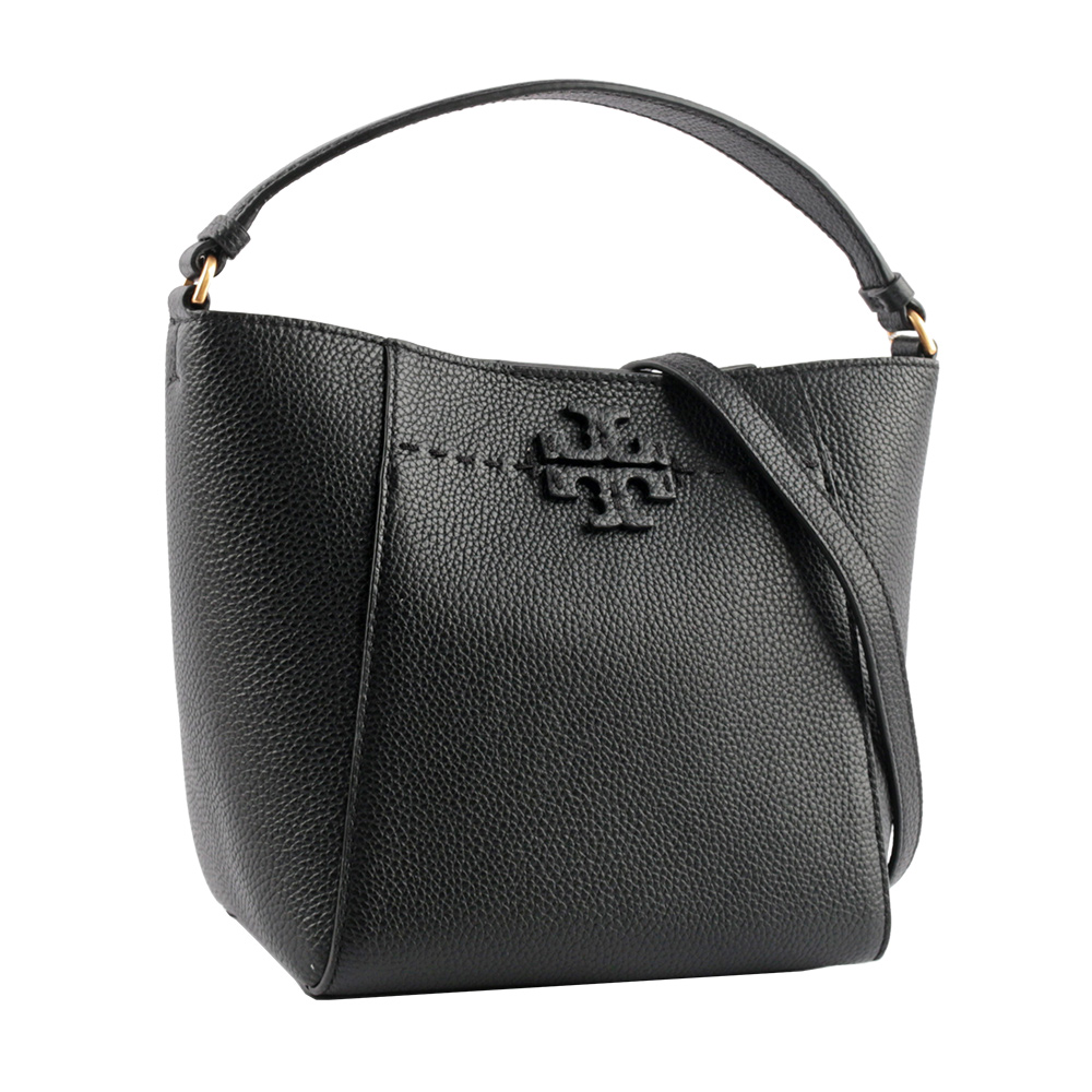 Tory Burch McGRAW 荔枝皮革小型水桶包/黑色, , large