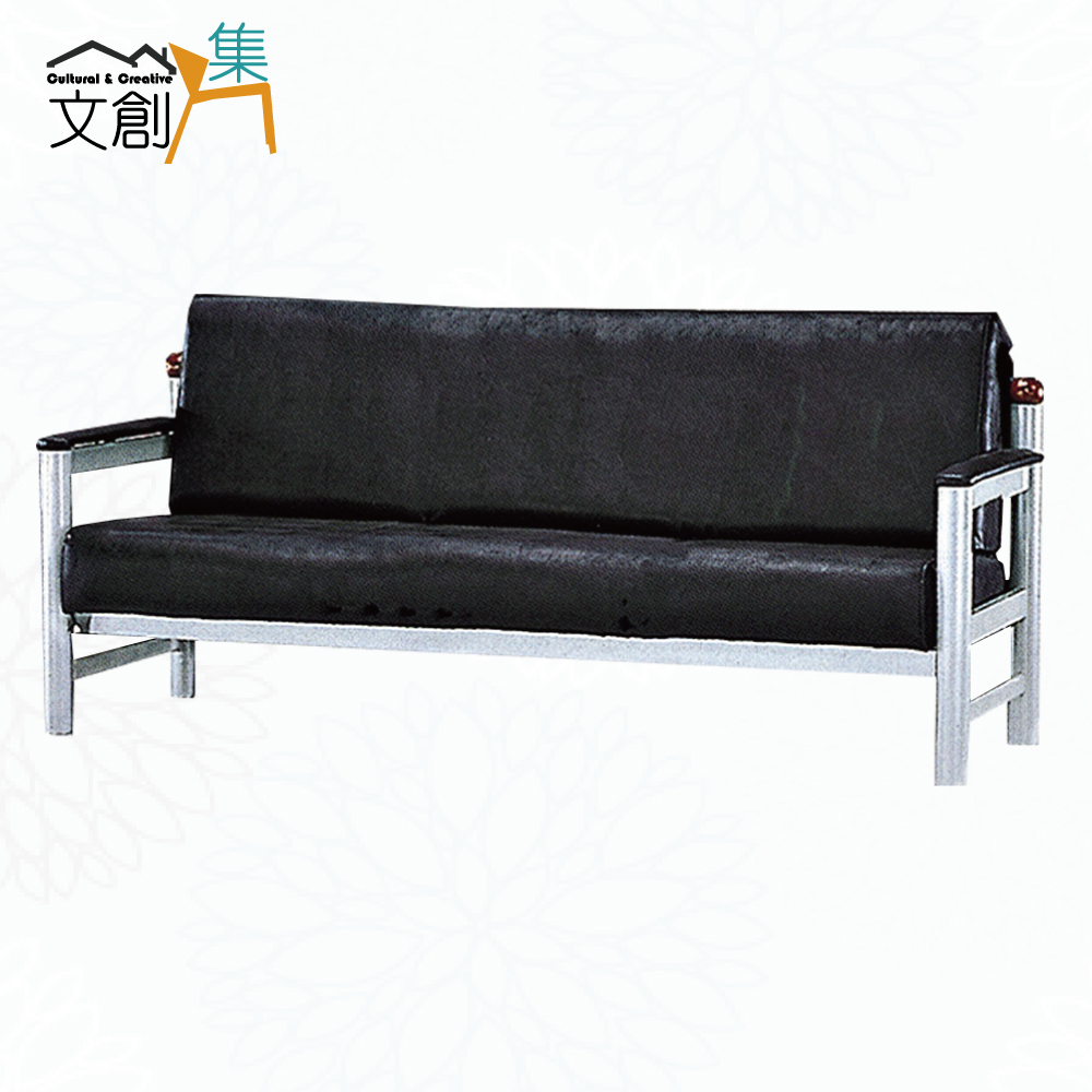 【文創集】蘿法黑透氣皮革三人座沙發椅(客約商品), , large
