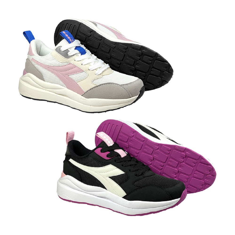 DIADORA迪亞多那 復古時尚運動鞋 女運動鞋 休閒鞋 女鞋 拼接 反光 透氣 Q彈 乳膠鞋墊 輕量 止滑 白粉 黑白, , large