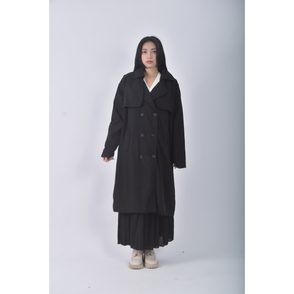 (XL) migua質感風衣黑色外套二手衣, , large