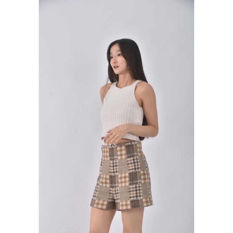 (M) cotton field高腰質感格紋棕色短褲二手衣, , large