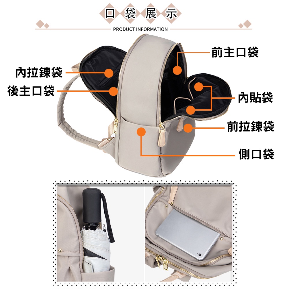 SPRING-尼龍後背包韓版百搭後背包大容量學生後背包旅行後背包-多色, , large