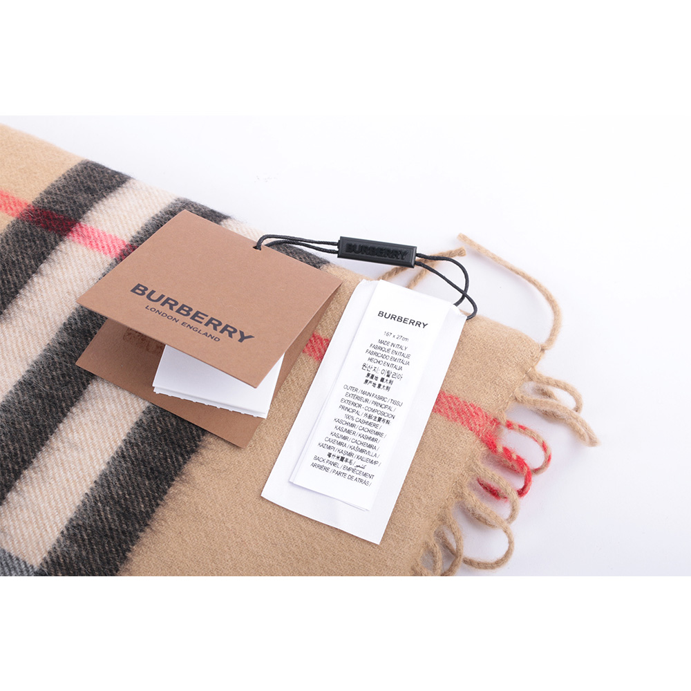 BURBERRY 經典格紋與標誌條紋雙面可用羊毛圍巾/經典米色, , large