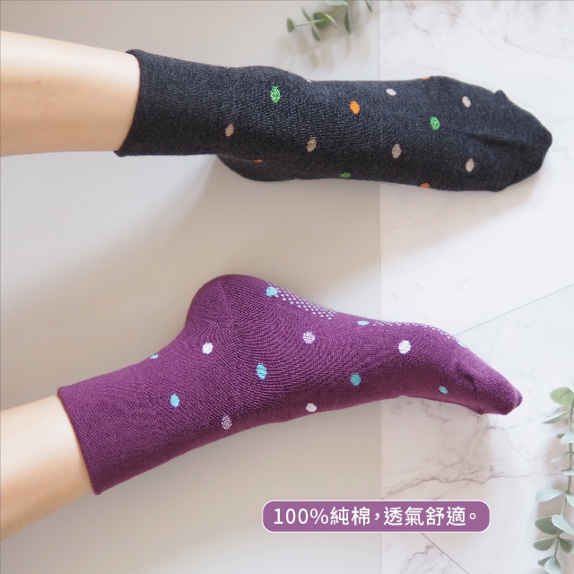 [Kaimei Cotton Industry] 6 pairs set, random and excellent IT made in Taiwan, no bunch marks, wide mouth women's version of senior socks - colorful dots, , large