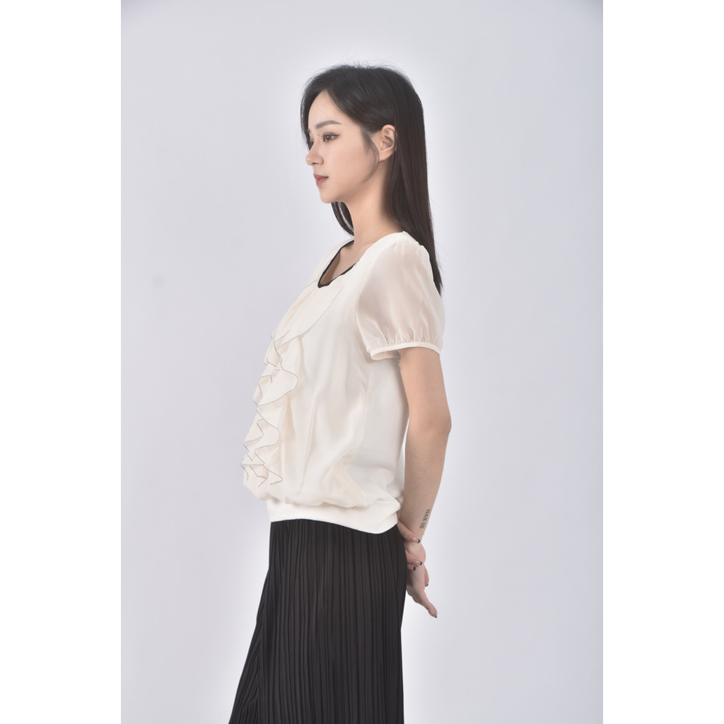 (S) u re質感圓領杏色短袖上衣二手衣, , large