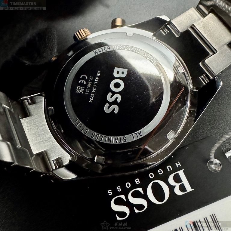 [星晴錶業]BOSS手錶,46mm,HB1513937寶藍色錶面寶藍錶殼金銀相間精鋼錶帶款, , large