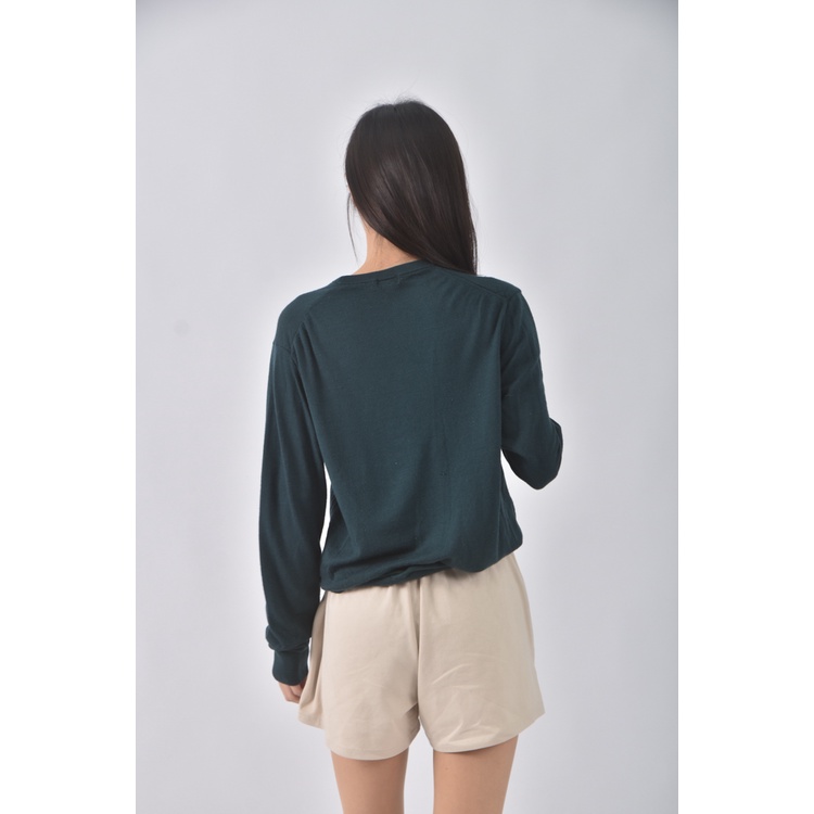 (S) uniqlo質感圓領綠色長袖上衣二手衣, , large