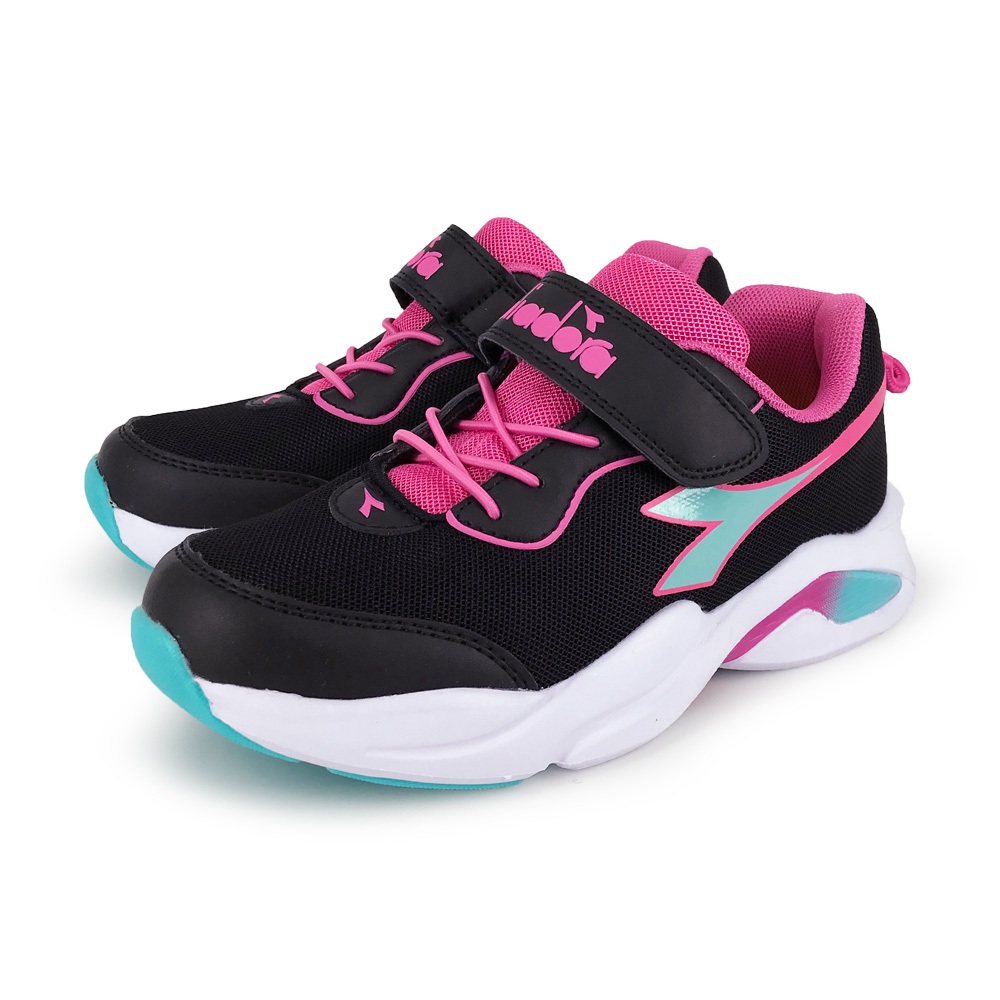 DIADORA迪亞多那 兒童輕量運動鞋 童運動鞋 童鞋 時尚 漸層 魔鬼氈 透氣 康特杯 保護後跟 耐磨 止滑 藍 黑粉, , large