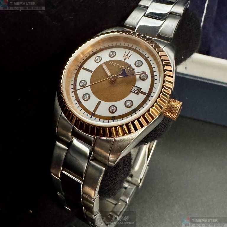 [星晴錶業]MASERATI手錶,32mm,R8853100502白色幾何立體圖形錶面玫瑰金錶殼銀色精鋼錶帶款, , large