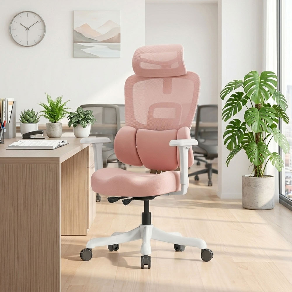 【AOTTO】3D頭枕網布升降可掛衣加厚腰靠女神電腦椅KOC-209P)