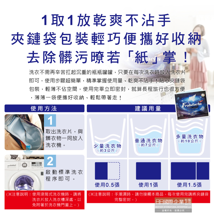 [日日好物]德國Frohdachs-超濃縮雙效洗淨可分解環保型便攜洗衣片15片/袋-藍袋(洗衣紙,衣物清潔,直立式滾筒式洗衣機適用), , large