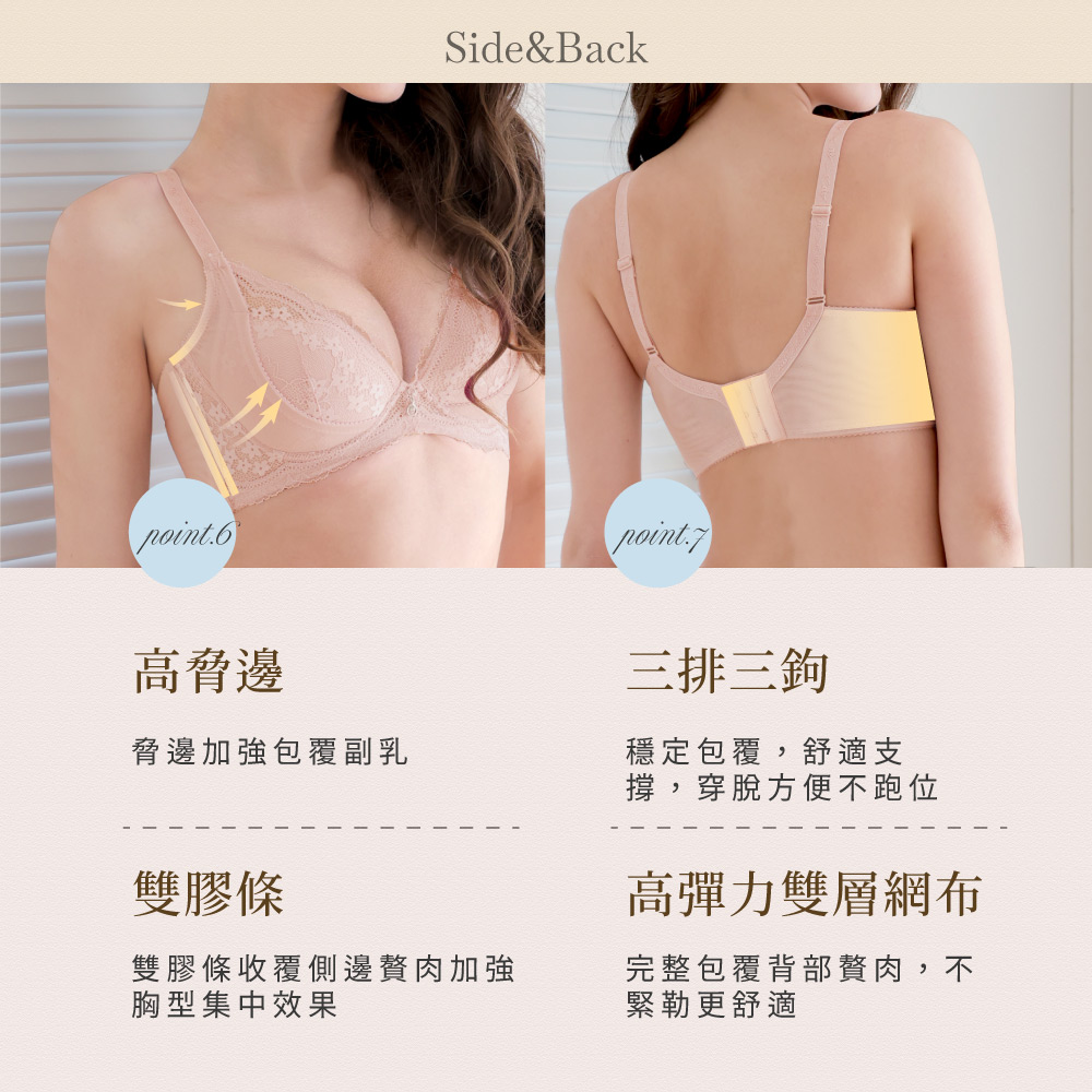 【Clany可蘭霓】 澎然升級 抑菌石墨烯軟鋼圈調整型BCD內衣｜低脊心.集中包副乳.蕾絲內衣 8071-36裸灰粉, , large