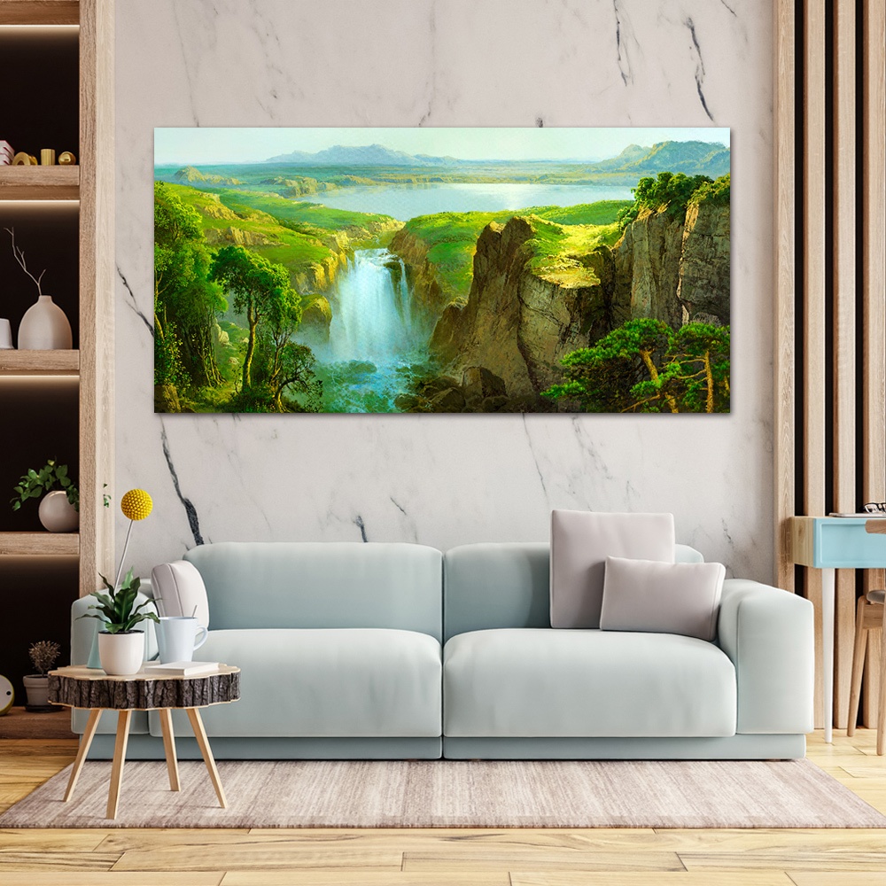 【御畫房】天瀑 國家一級畫師手繪油畫60×120cm(VF-136), , large