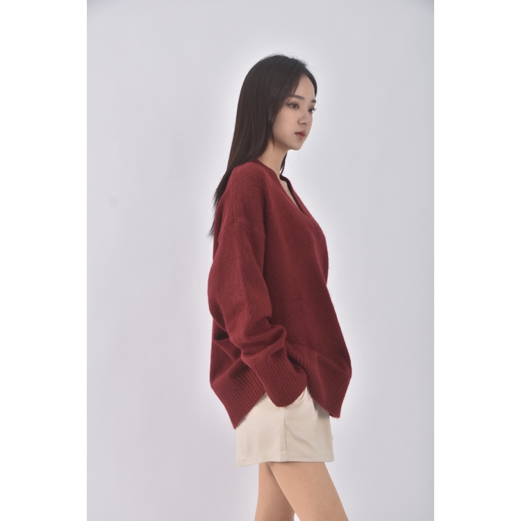 (F) 【智恩私服】質感V領紅色長袖上衣二手衣, , large