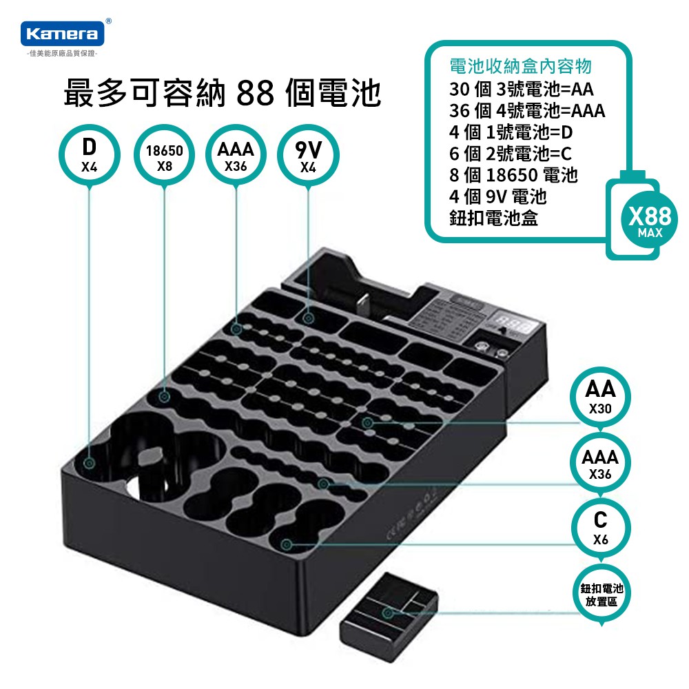 Kando 綜合電池收納盒 AA AAA 可容納88顆電池, , large