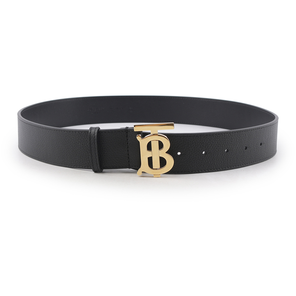BURBERRY 金色TB Logo 牛皮寬4cm/85cm皮帶/黑色, , large