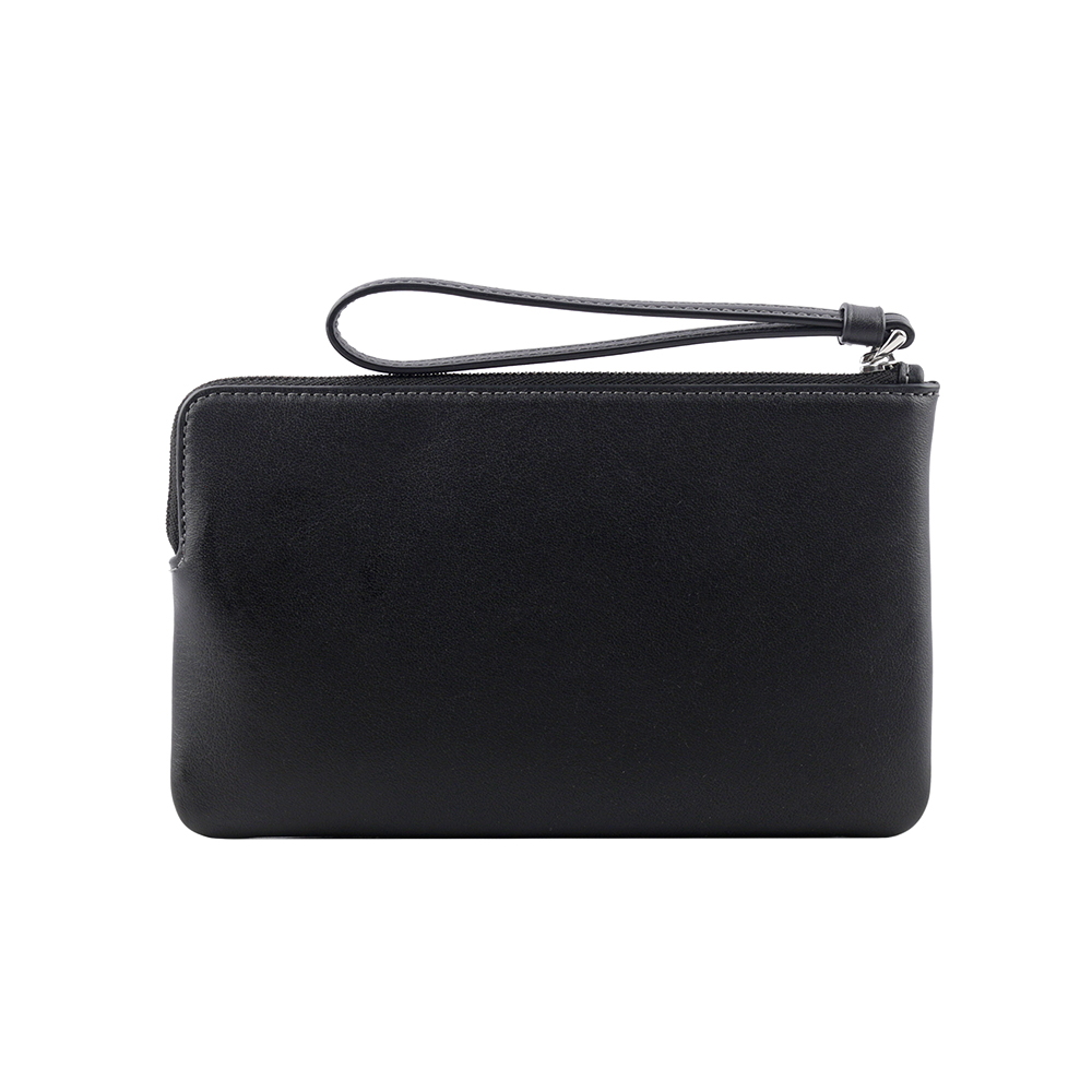 COACH C Logo 銀釦縫線標誌平滑皮革大款手拿包/黑色, , large