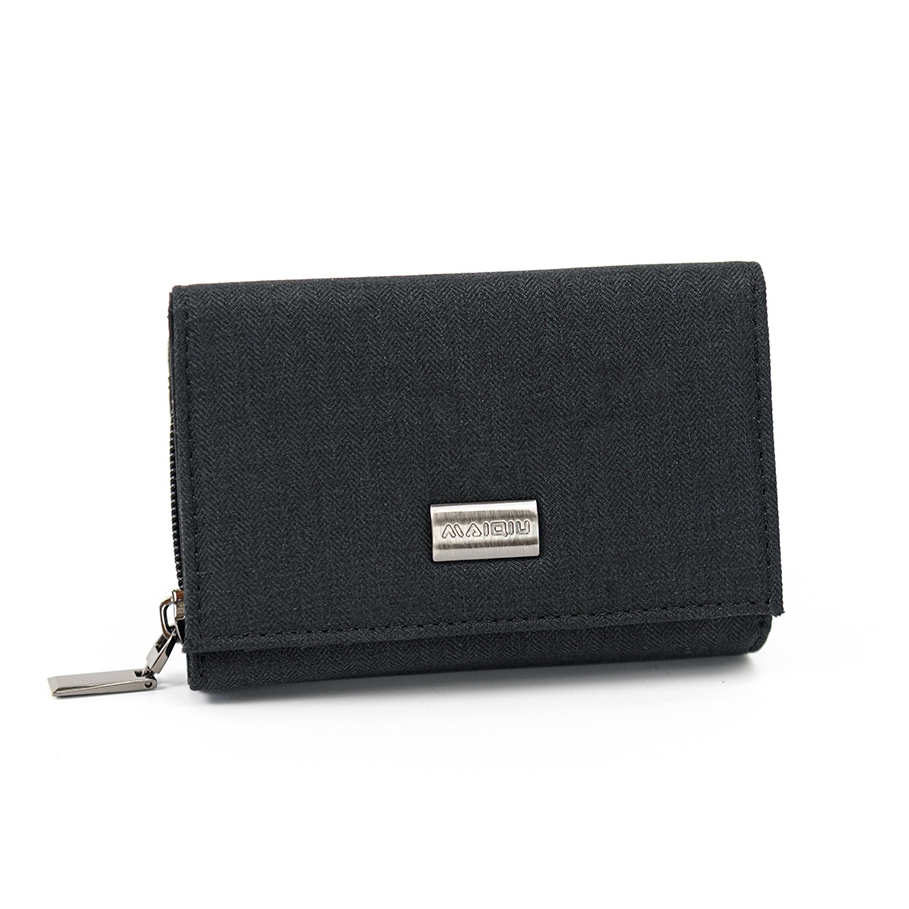 【MQ】Yamagata 細人字紋 蓋頭拉鍊短夾 學生錢包 日系 質感 尼龍錢夾 含雙層零錢收納層