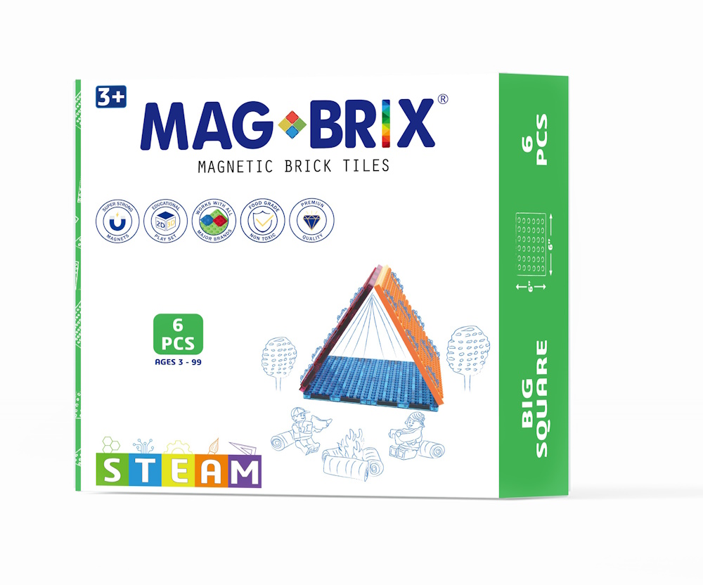 MAGBRIX® MAGNETIC BRICK TILE - BIG SQUARE 6 PCS PACK, , large