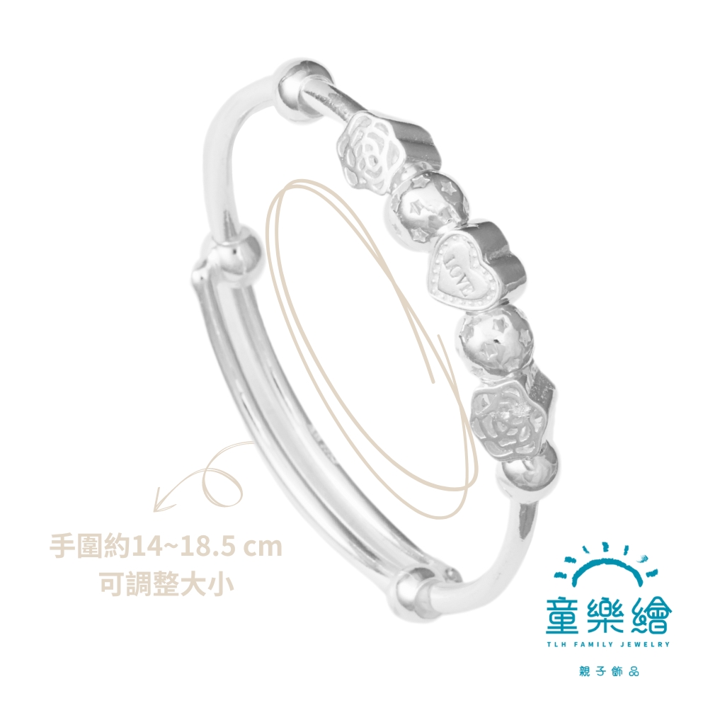 【童樂繪金飾】兒童純銀手鐲手環 玫瑰愛心 (彌月銀飾 滿月禮 寶寶足銀), , large