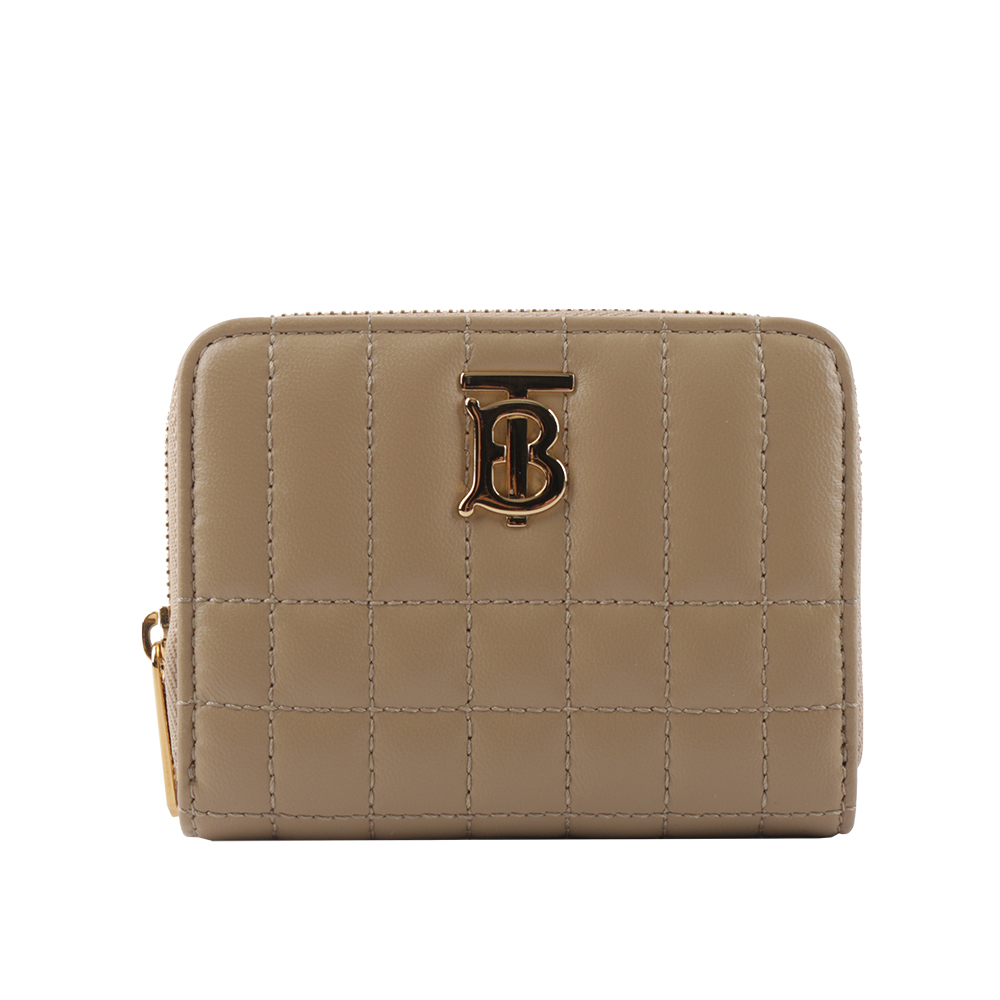 BURBERRY Lola 金字小羊皮縫線設計ㄇ形拉鍊零錢包/燕麥色, , large