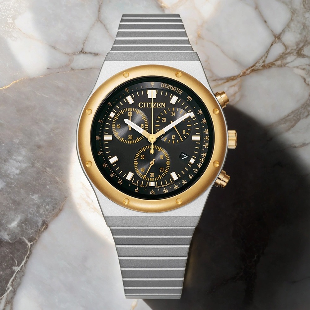 CITIZEN 星辰 昭和金限定款 限量光動能三眼計時手錶 中性錶 38mm AT2544-64E, , large