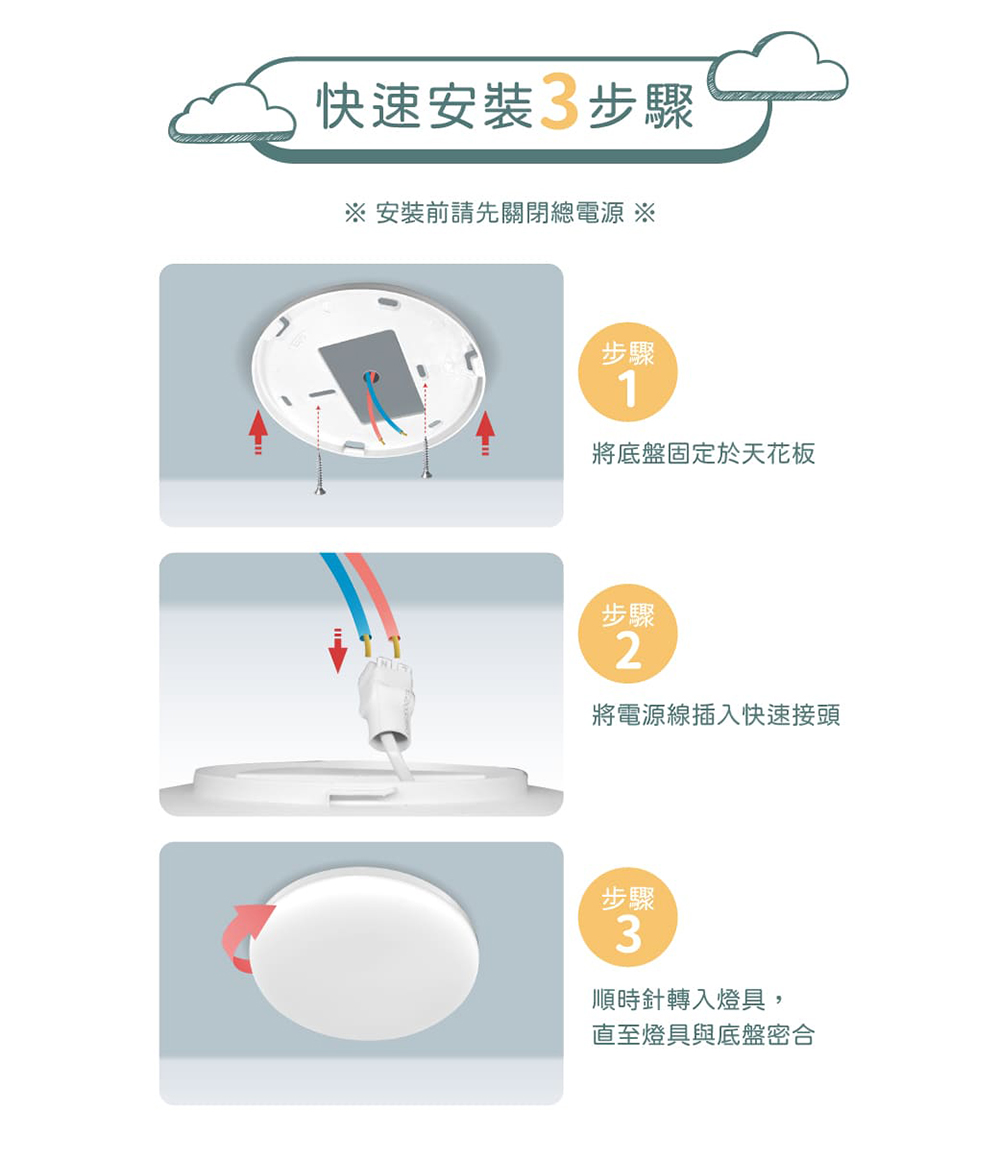 DanceLight舞光  2-4坪 30W雲朵調光調色 LED吸頂燈(四段壁切/遙控兩用), , large