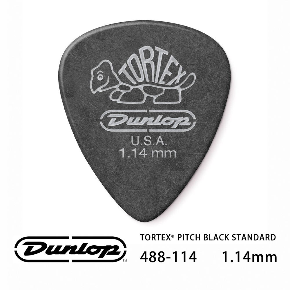 Jim Dunlop Tortex Pitch Black Standard 488R 1.14mm Pick, , large