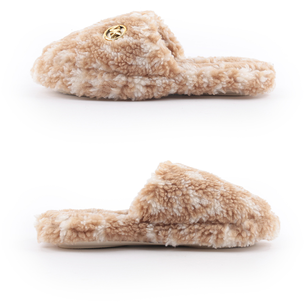 Michael Kors 金字Logo 混色毛毛拖鞋/駝色/白色/9, , large