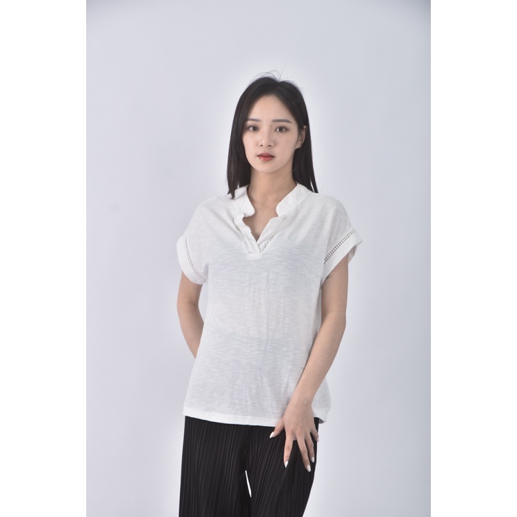(S) girlsmonday質感V領白色短袖上衣二手衣, , large