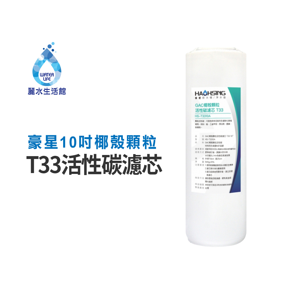 【麗水生活】豪星 10吋T33椰殼UDF顆粒活性碳濾芯 活性碳 淨水器 過濾器 飲水機 濾心