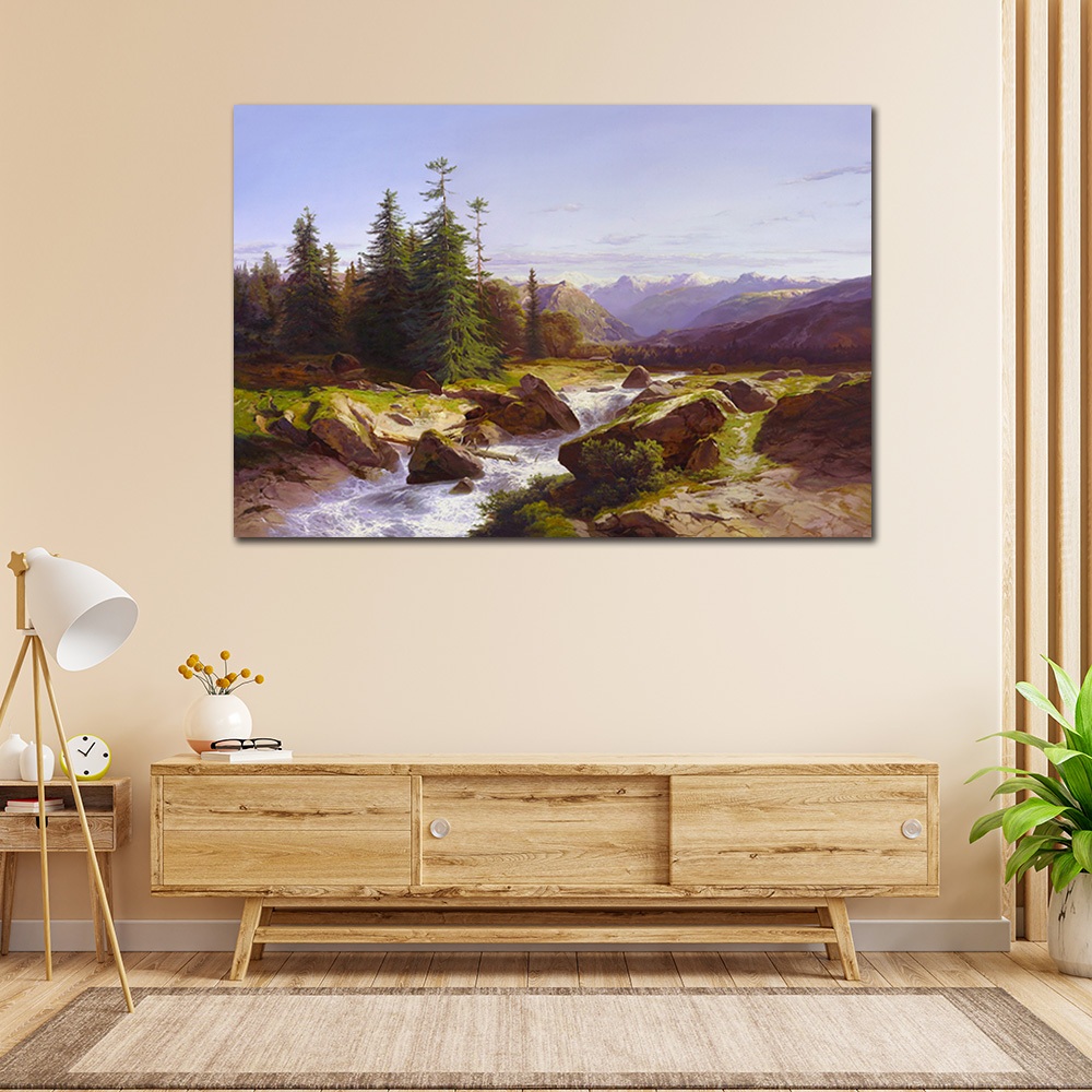 【御畫房】山谷有泉聲 國家一級畫師手繪油畫60×90cm(VF-91), , large