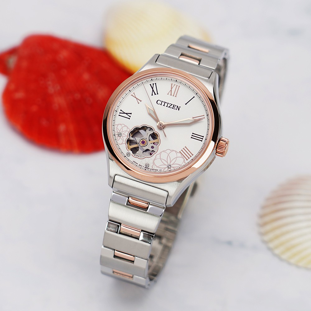 CITIZEN 星辰 花朵鏤空機械錶-34mm PC1008-89A, , large