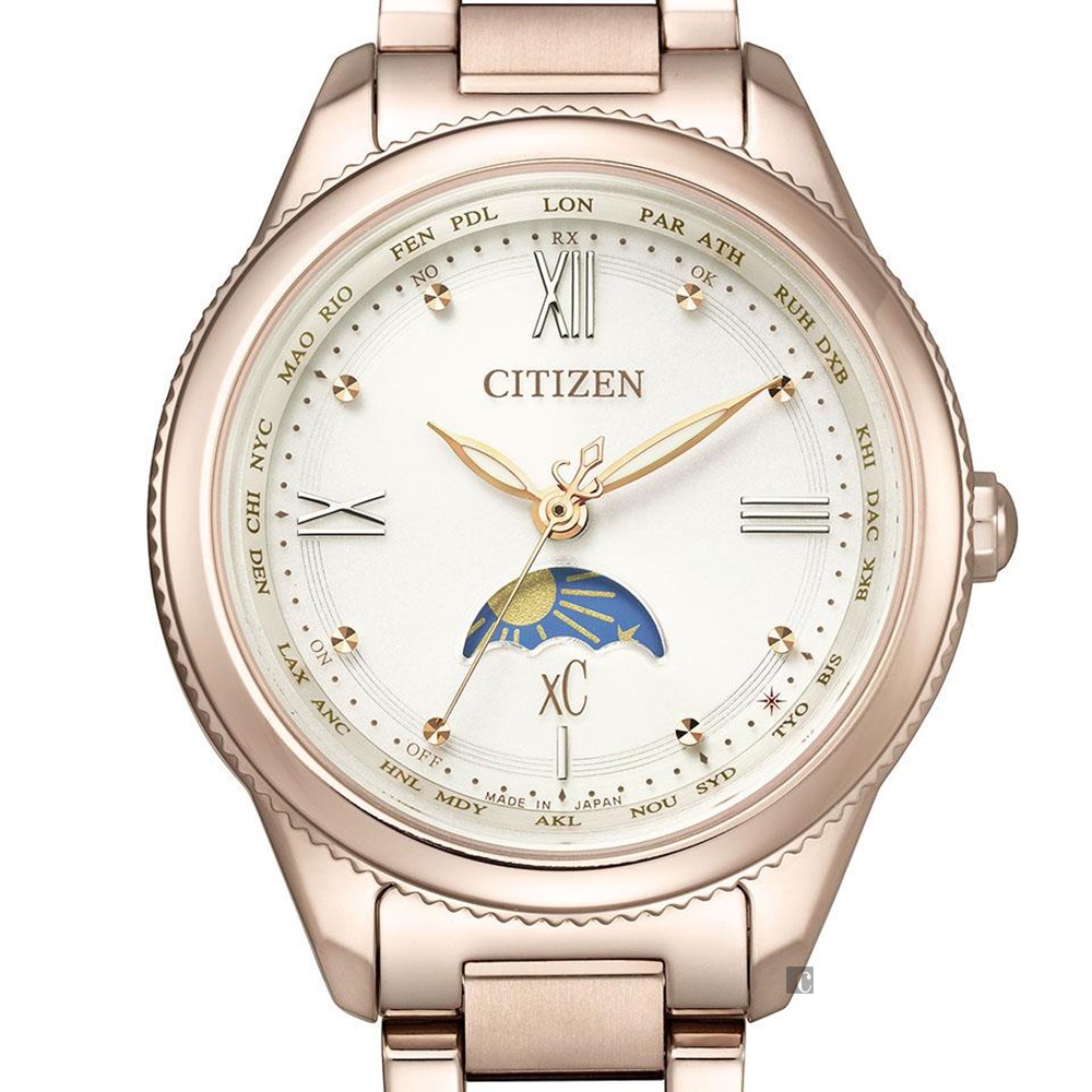 CITIZEN 星辰 XC 鈦 日月顯示光動能電波女錶 EE1004-57A, , large