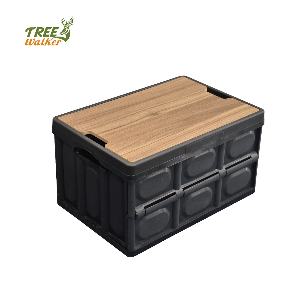 【Treewalker露遊】車載輕便折疊收納箱55L-木蓋  露營置物整理儲物箱 (隨機出貨), , large