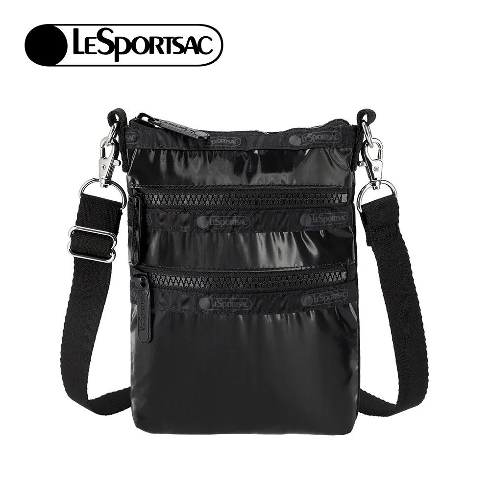 |快速出貨|Lesportsac 3-Zip Crossbody 三層拉鍊斜背包 手機包/ 亮面黑, , large