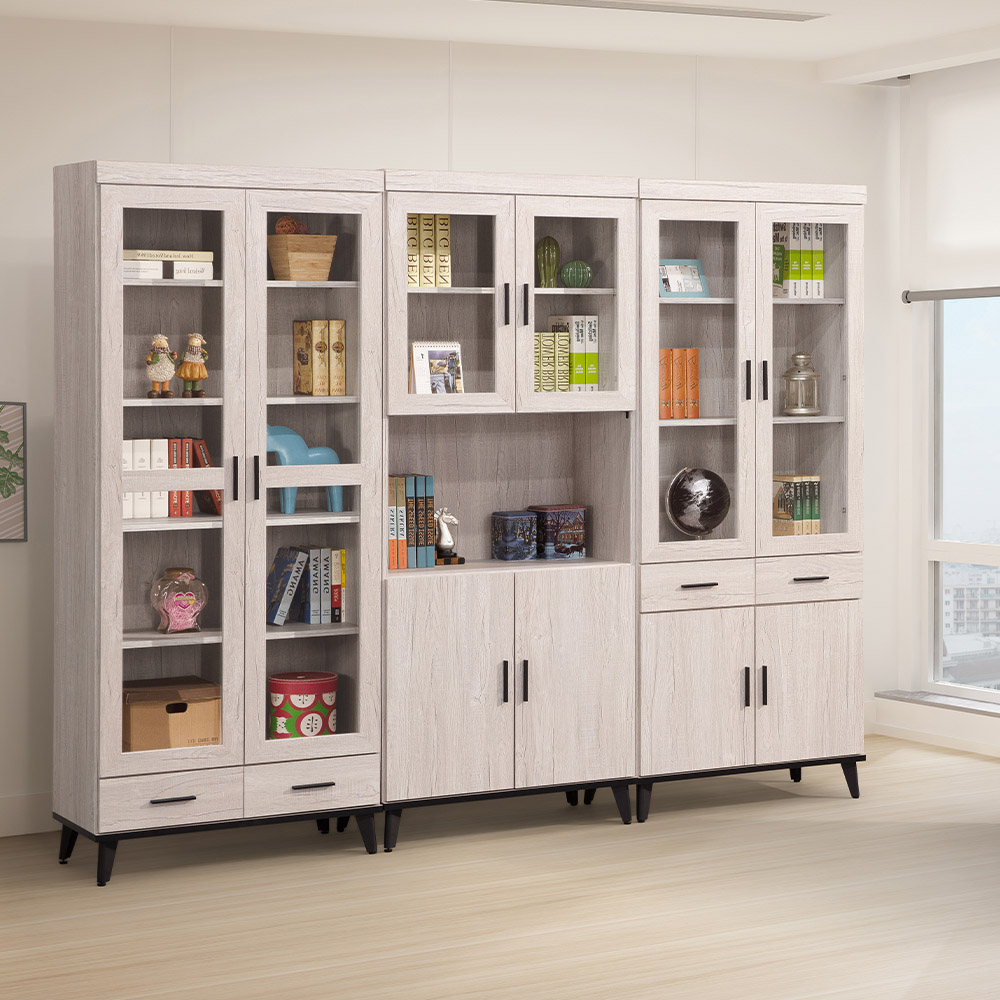 【唯熙傢俱】凱熙橡木白2.7尺抽屜書櫃, , large