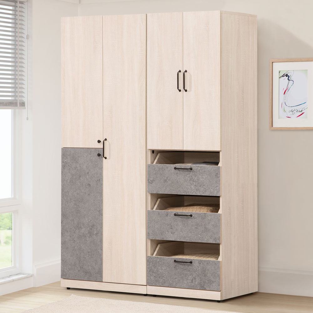 【Homelike】喜家居4.5尺三抽衣櫃-清水模拼色(2305), , large