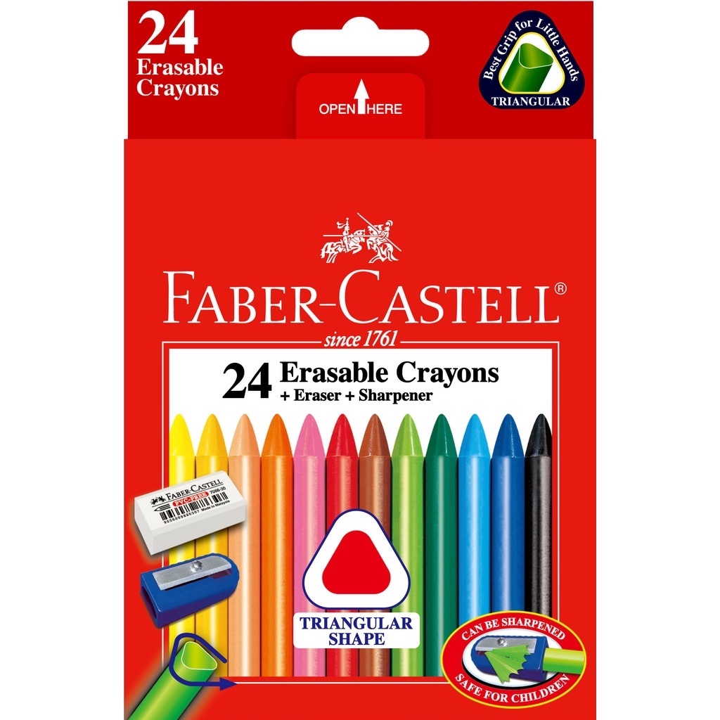 FABER-CASTELL輝柏 三角擦擦蠟筆24色 (附橡皮擦+削筆器)122624, , large
