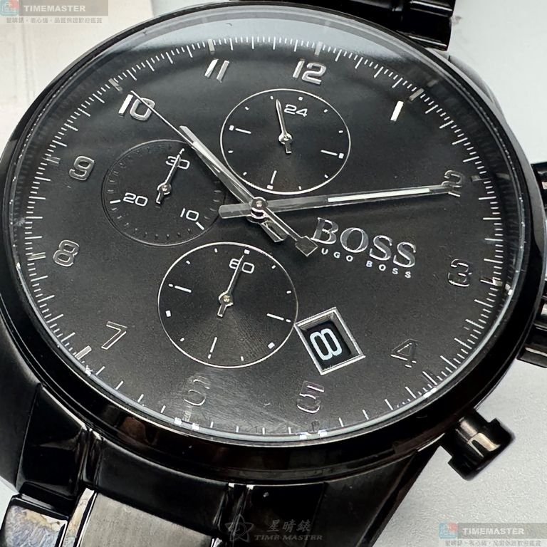 [星晴錶業]BOSS手錶,44mm,HB1513785黑色錶面黑錶殼深黑色精鋼錶帶款, , large